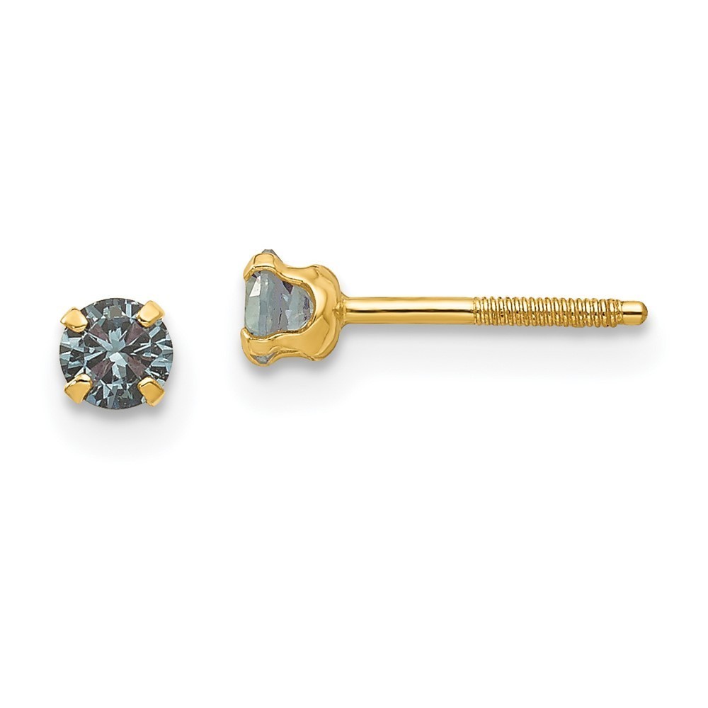 14k Yellow Gold 3mm Imitation Alexandrite Birthstone Earrings (June) Children's